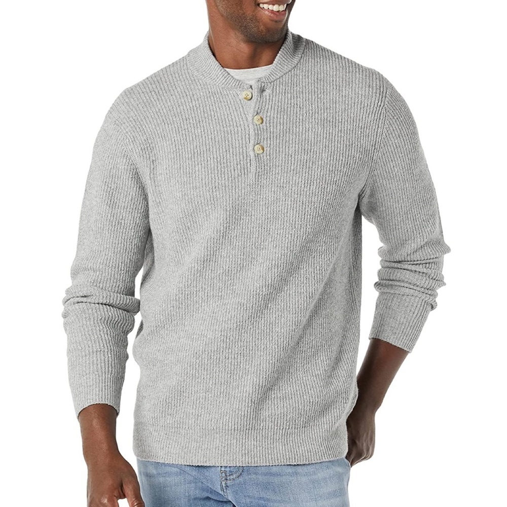 Amazon Essentials Mens Gray Henley Sweater